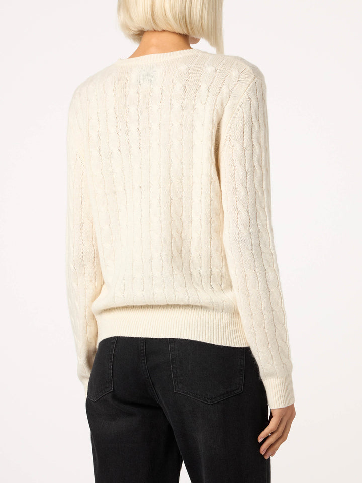 Woman off-white cashmere blend cable knit sweater Sorbonne - MC2 Saint Barth