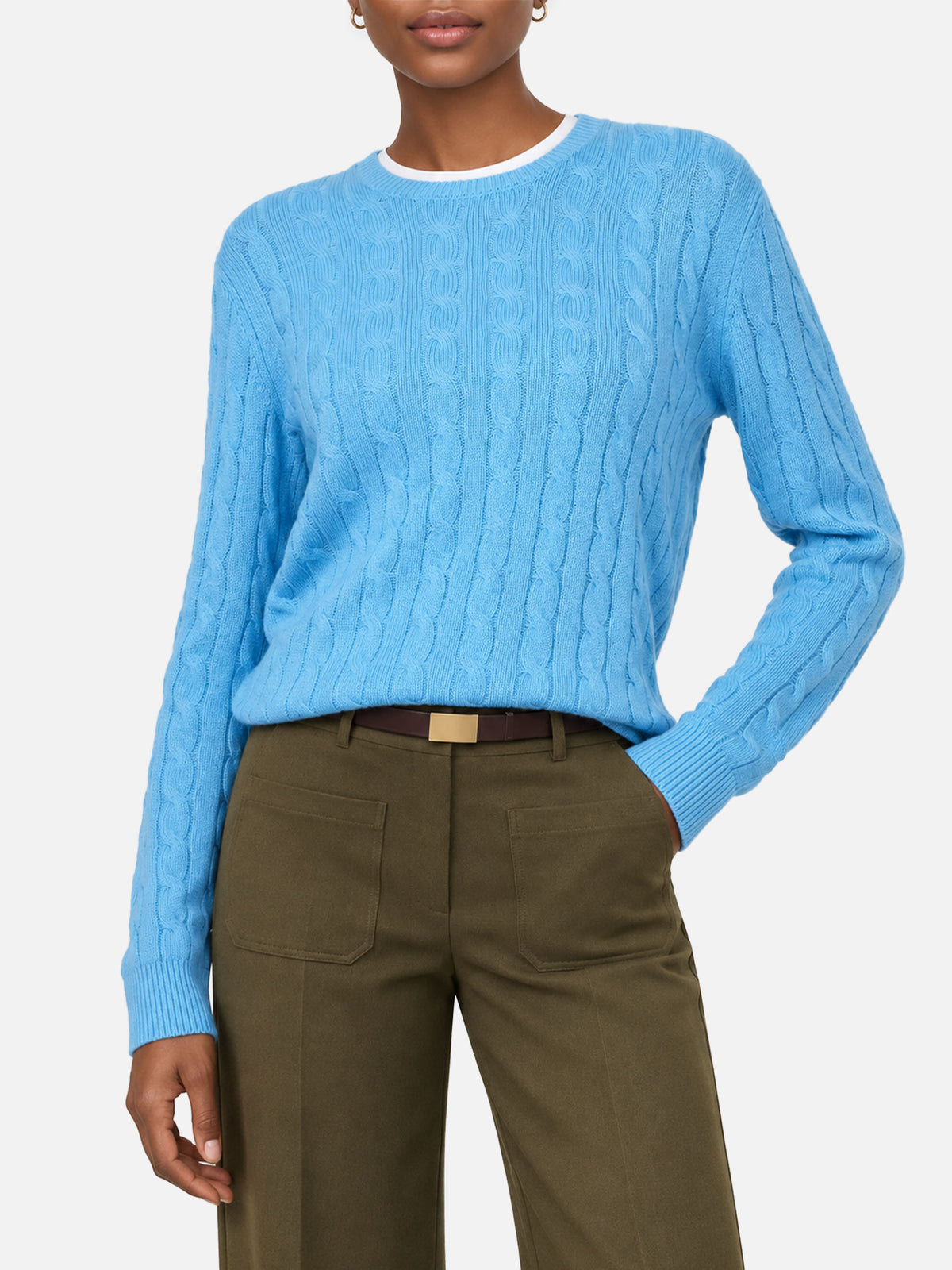 Sorbonne Pullover aus Kaschmirmischung mit Zopfmuster in Dusty Blue 