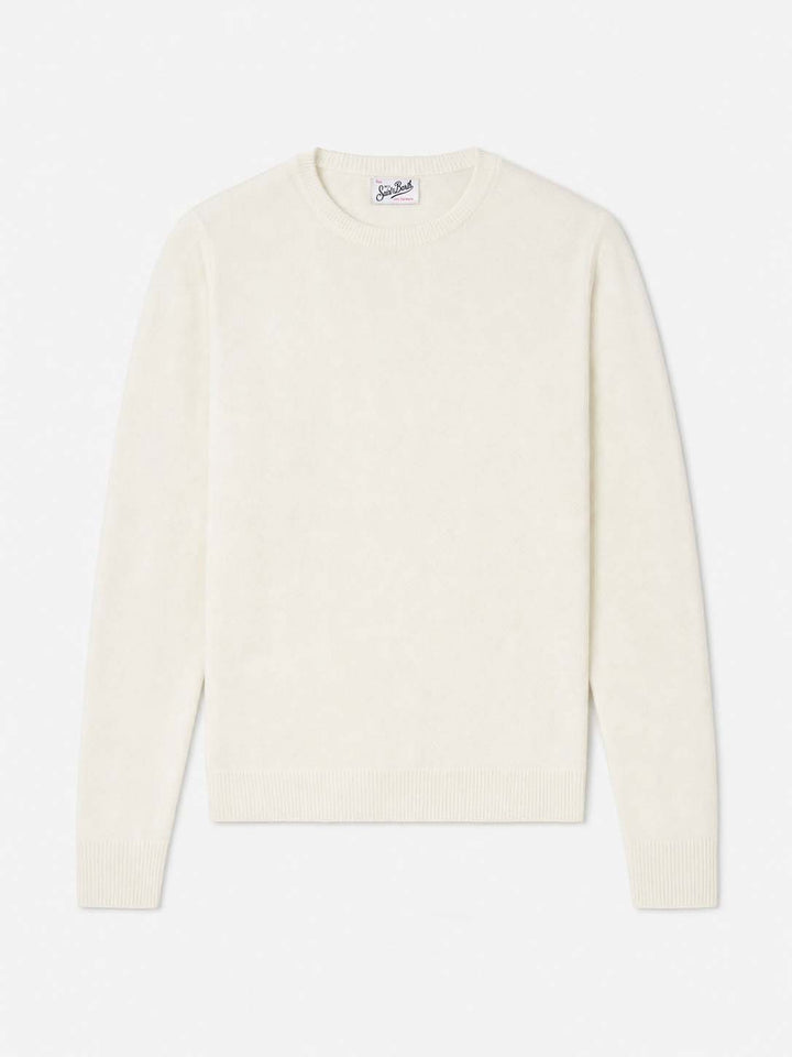 Maglione Sorbonne Cashmere bianco panna con ricamo logo