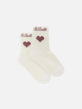 Off white lurex socks with heart motif