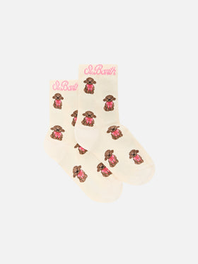 Beige socks with poodle motif