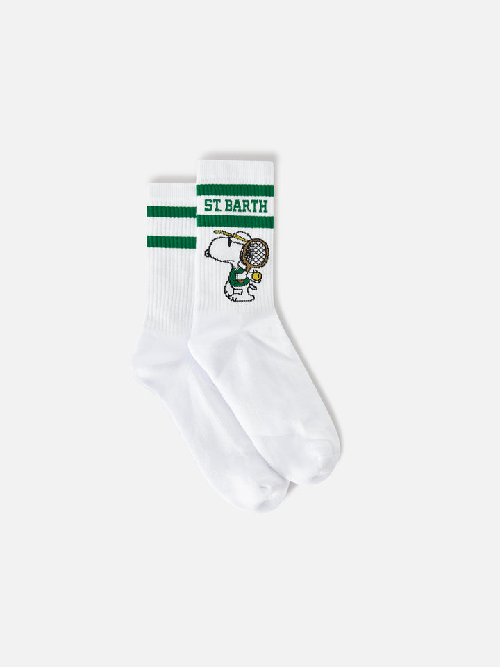 Calcetines deportivos de algodón blanco con estampado de Snoopy jugando al tenis | Special edition 