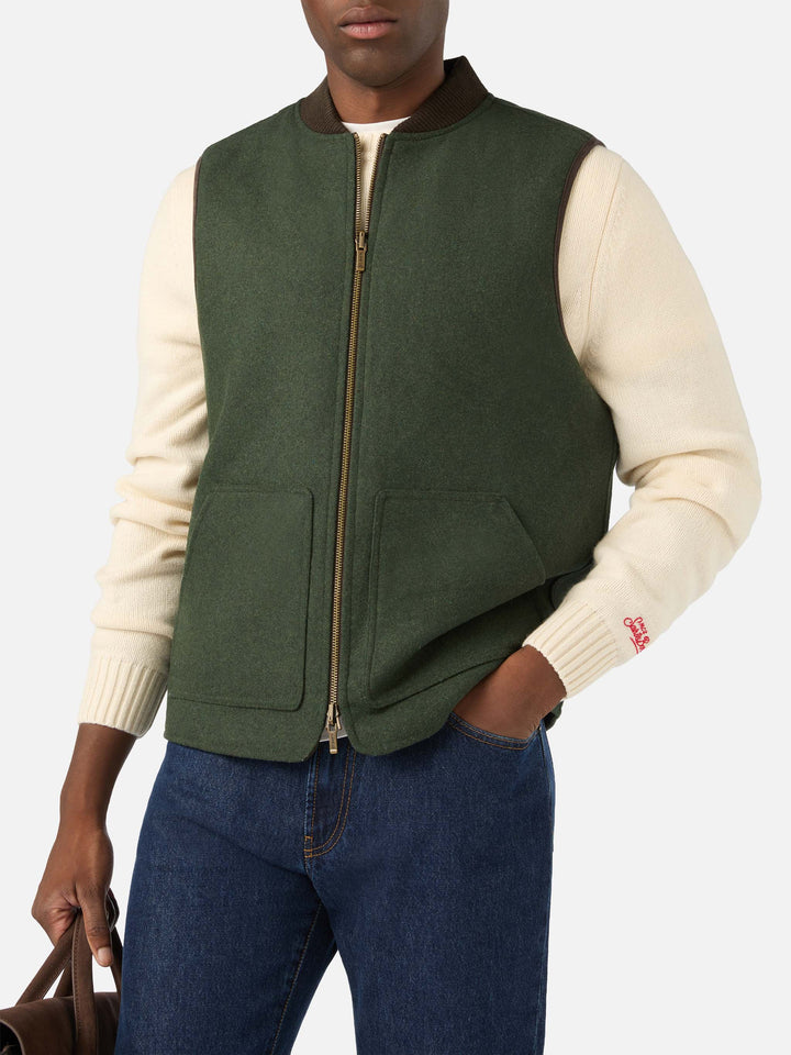 Gilet réversible Spencer en mélange de laine vert militaire 