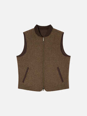 Gilet réversible Spencer en laine marron avec motif pied-de-poule 