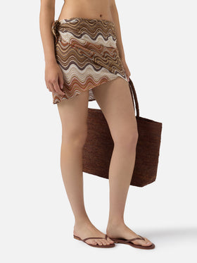 Sery short pareo in brown degradé raschel fabric