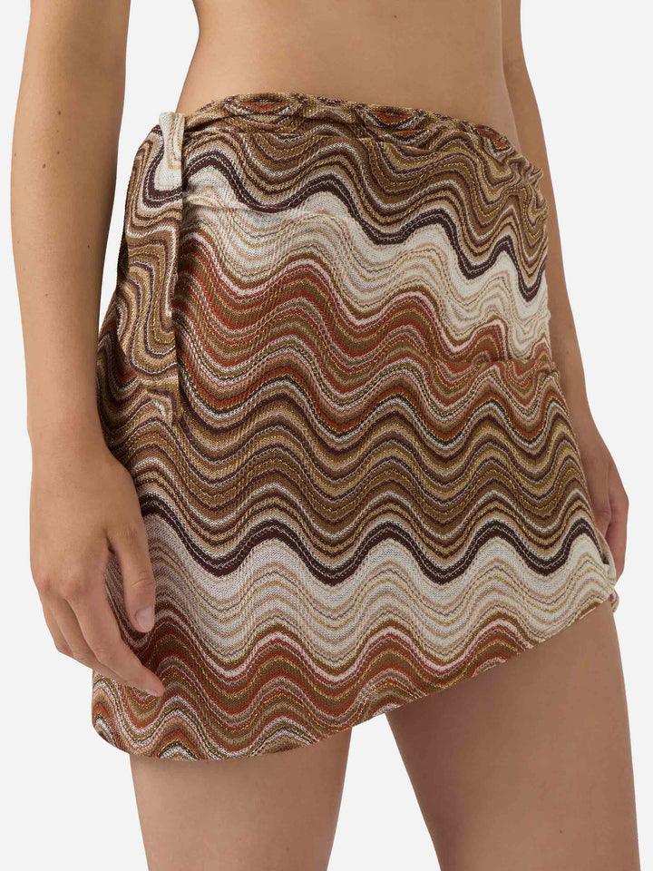 Sery short pareo in brown degradé raschel fabric