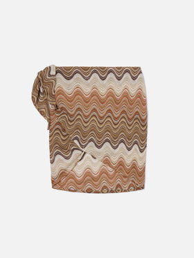 Sery short pareo in brown degradé raschel fabric