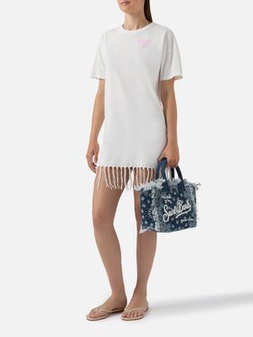 Robe midi Sereia en blanc avec imprimé St. Barth Cocktail Party 