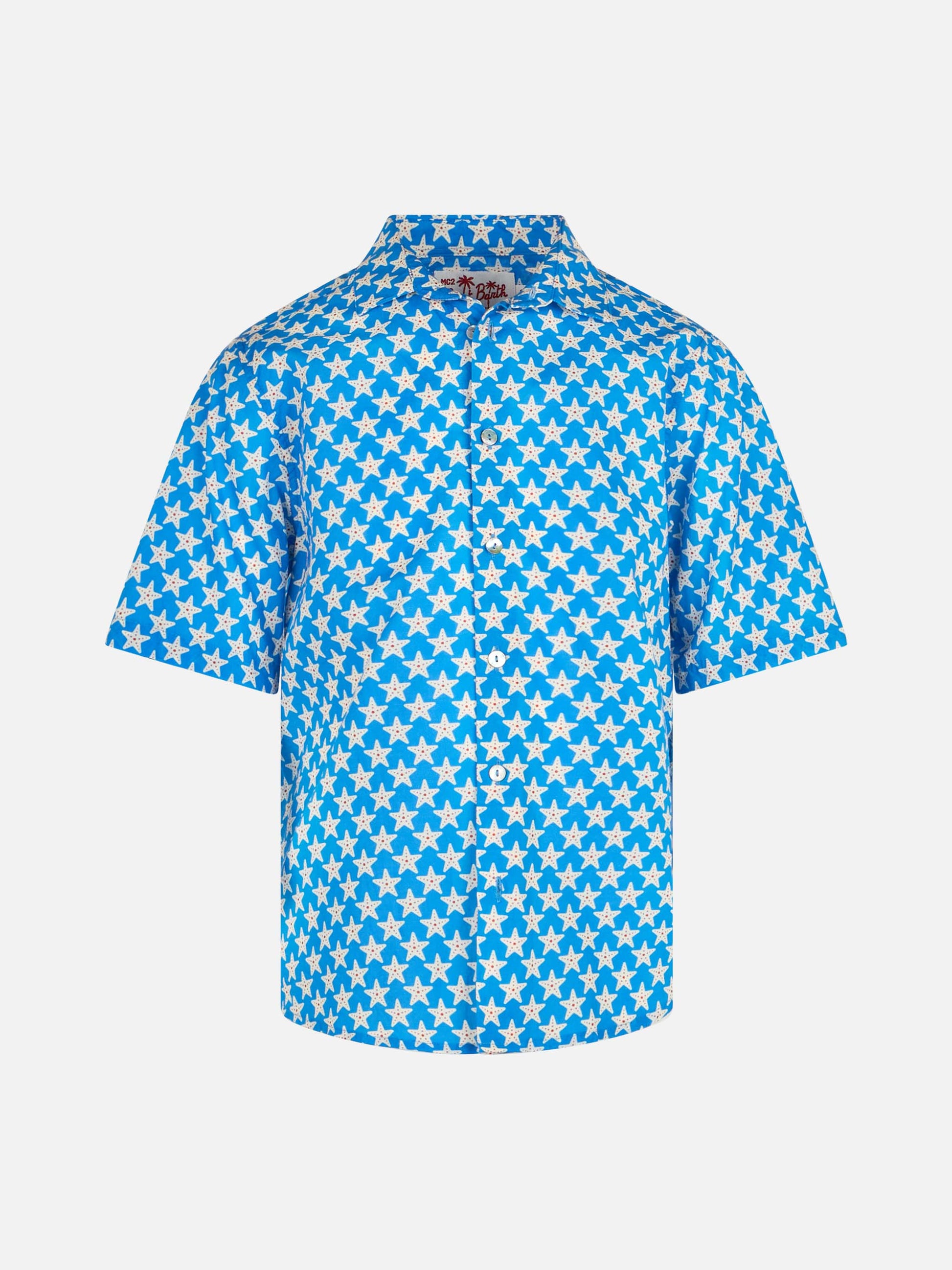 Blue Boy muslin cotton shirt Sharouk with seastar print - MC2 Saint Barth