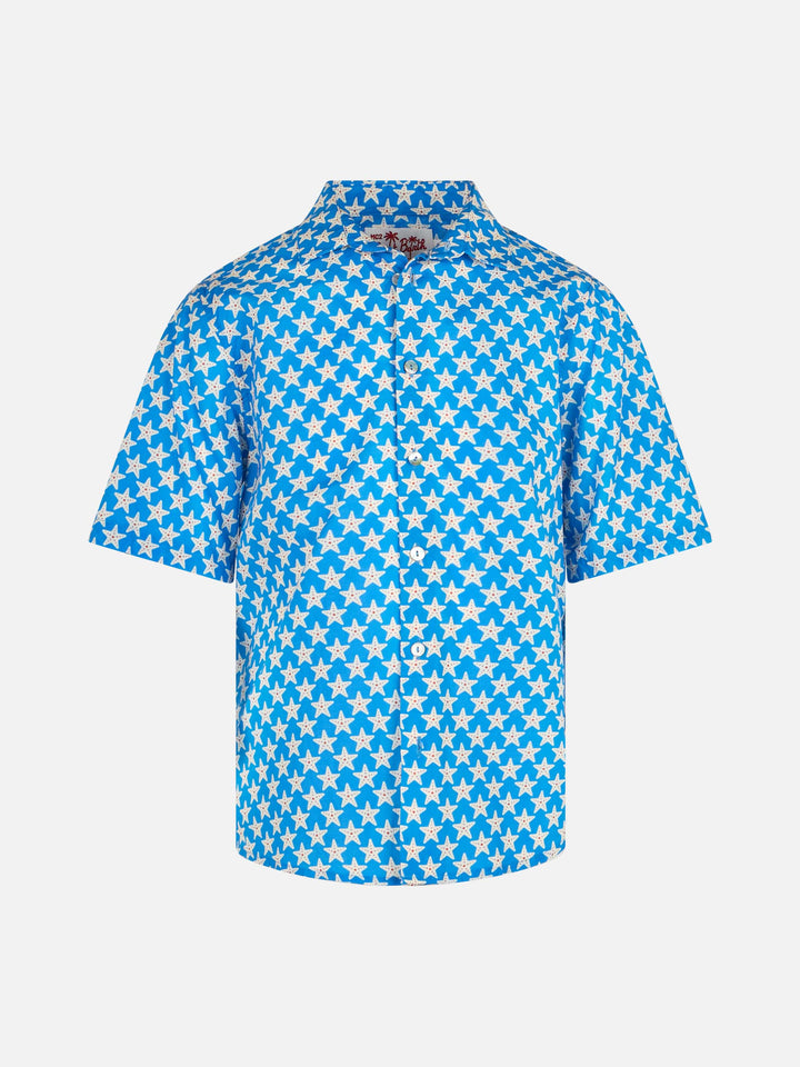 Blue Boy muslin cotton shirt Sharouk with seastar print - MC2 Saint Barth