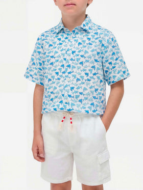 Boy shirt with light blue sharks all over print