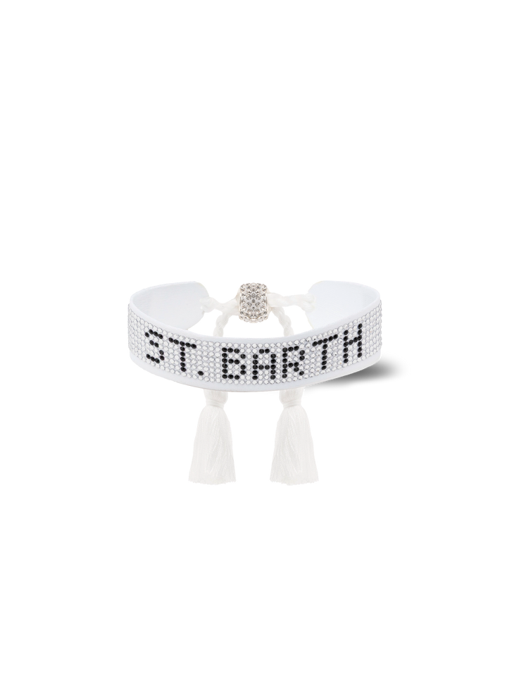 Weißes Strassarmband mit St. Barth Schriftzug