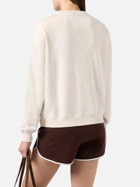 Felpa Stardust crema con logo effetto spugna e ricamo Sport Club