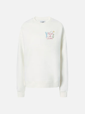 Stardust cotton sweatshirt in white with rhinestone appliqué Après Ski Queen
