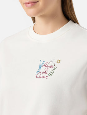 Stardust cotton sweatshirt in white with rhinestone appliqué Après Ski Queen