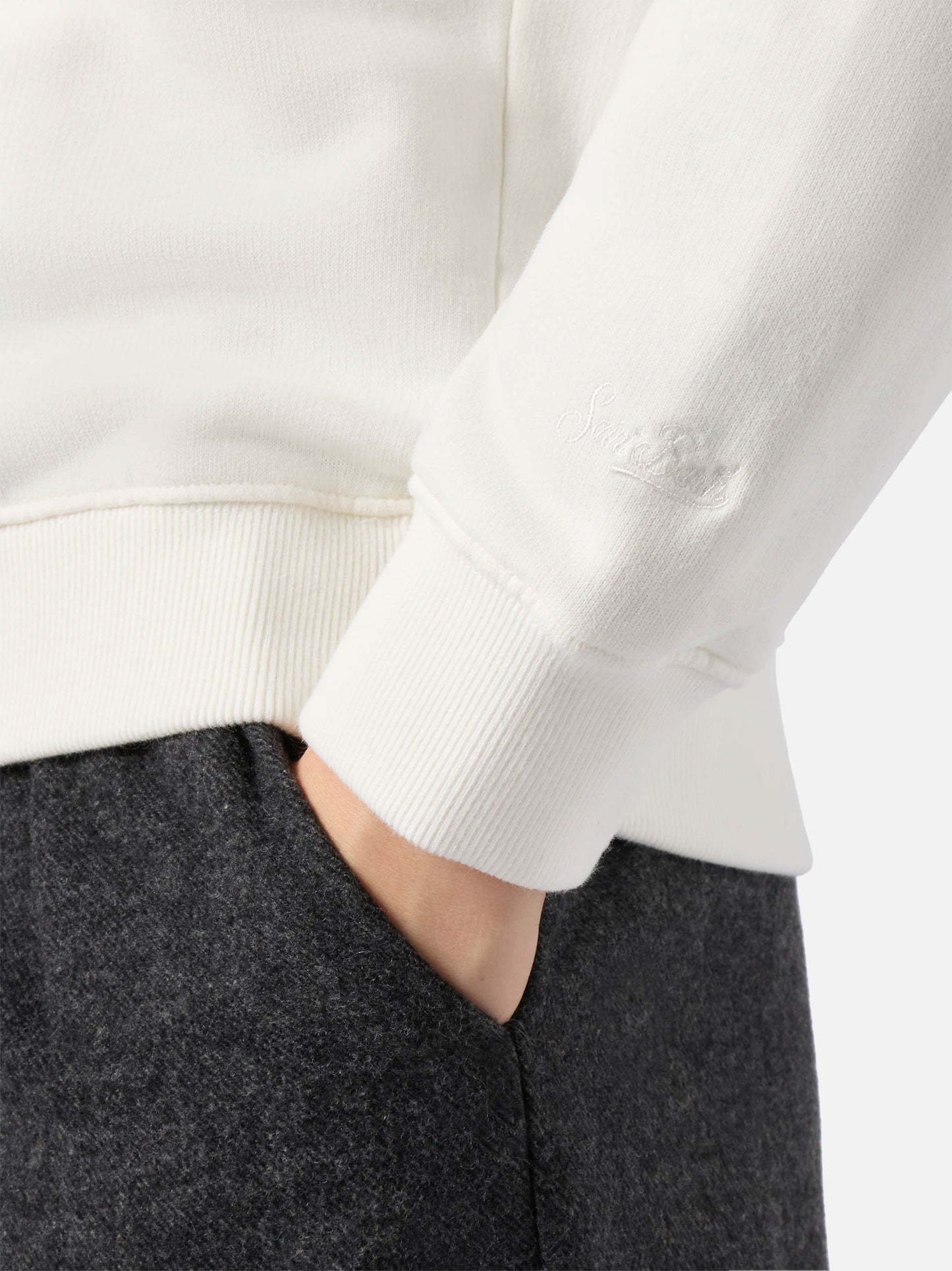 Stardust cotton sweatshirt in white with rhinestone appliqué Après Ski Queen