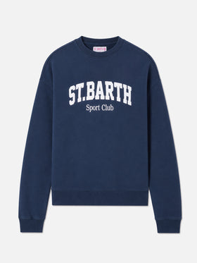 Felpa Stardust in cotone blu con stampa St. Barth sport club