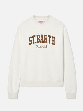 Felpa Stardust in cotone bianco con stampa flock St. Barth sport club