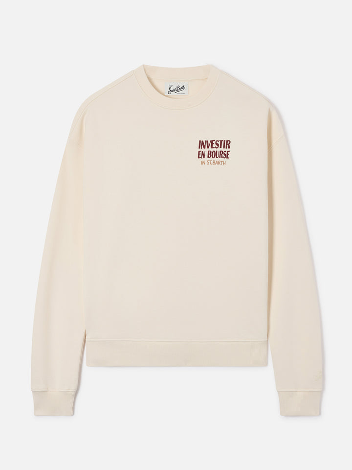 Sudadera con cuello redondo Stardust en algodón blanco con bordado Investir en Bourse 