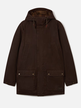 Brown Sven waxed parka with tartan lining