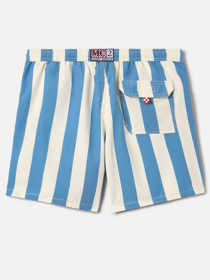 Syros swim shorts with white and light blue stripes