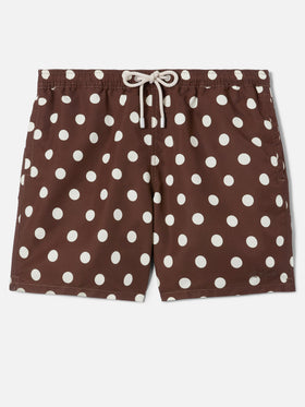 Syros Badeshorts in Braun mit Polka-Dot-Stickerei 
