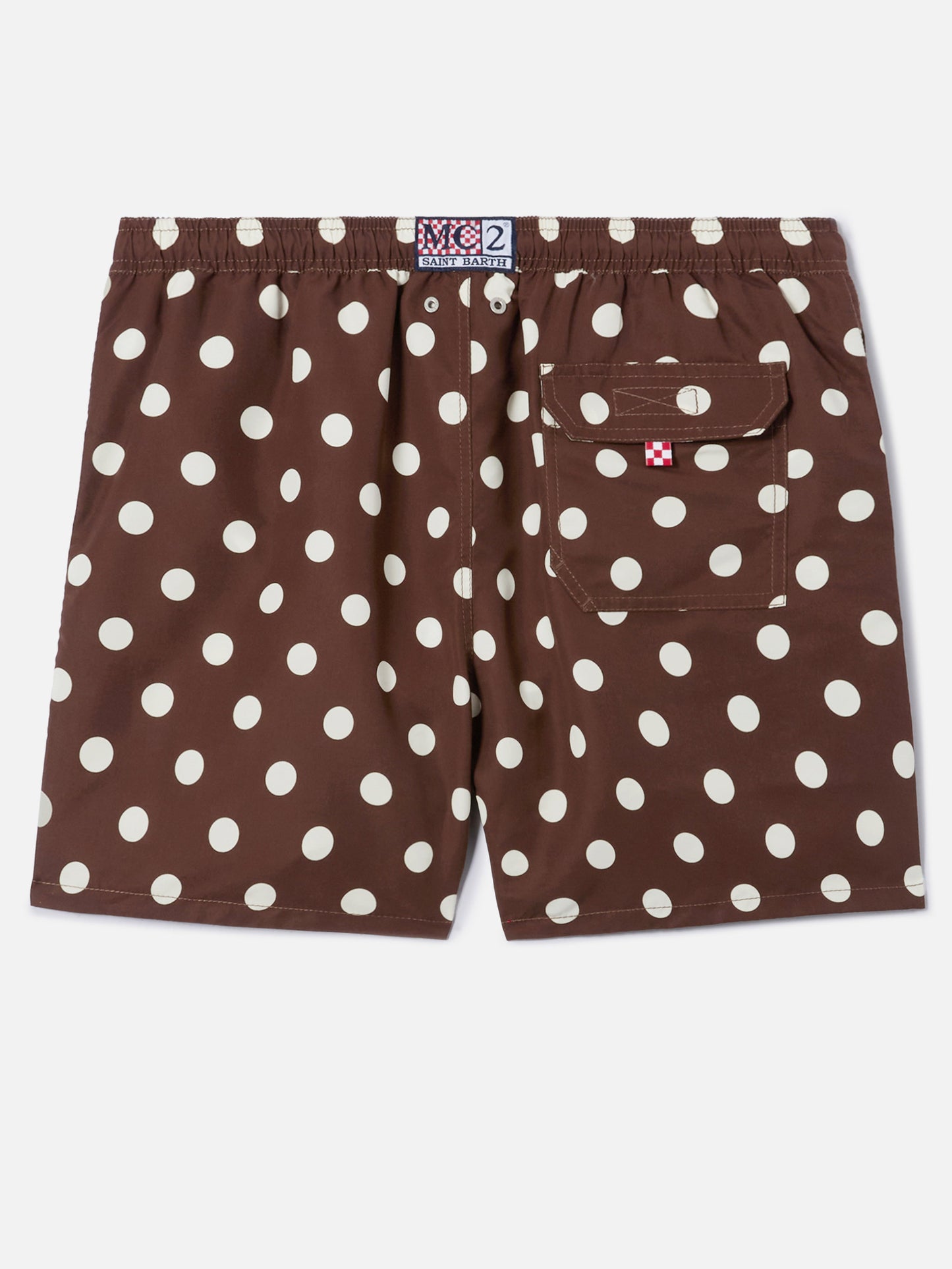 Syros Badeshorts in Braun mit Polka-Dot-Stickerei 