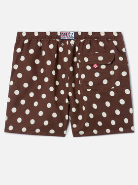 Syros Badeshorts in Braun mit Polka-Dot-Stickerei 