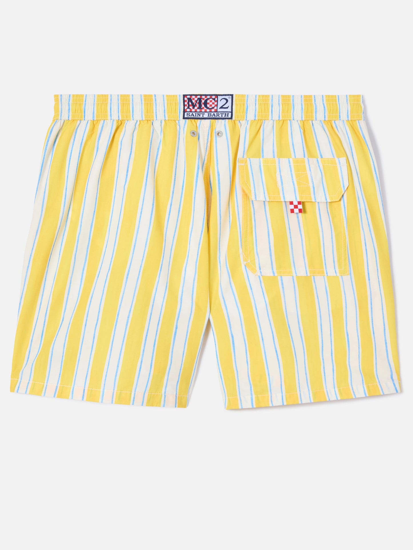 Bañador Syros con estampado de rayas amarillas y bordado con logotipo 