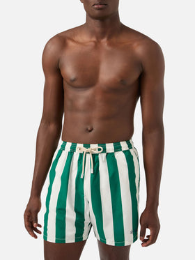 Syros swim shorts with white and British green striped print