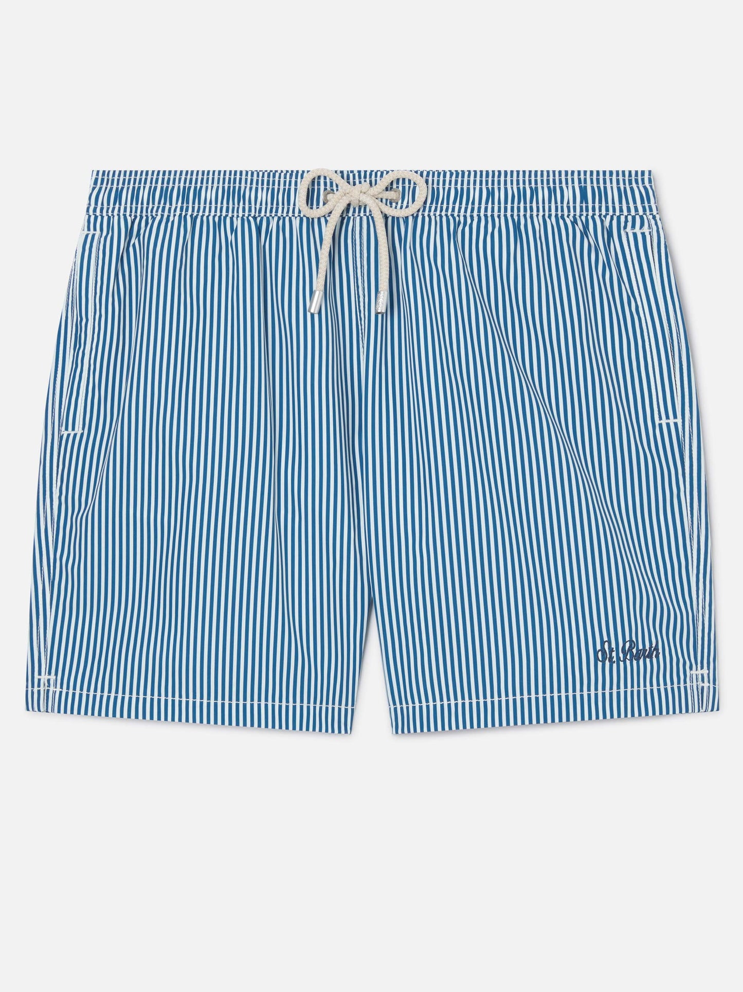 Syros swim shorts with white and blue striped pattern