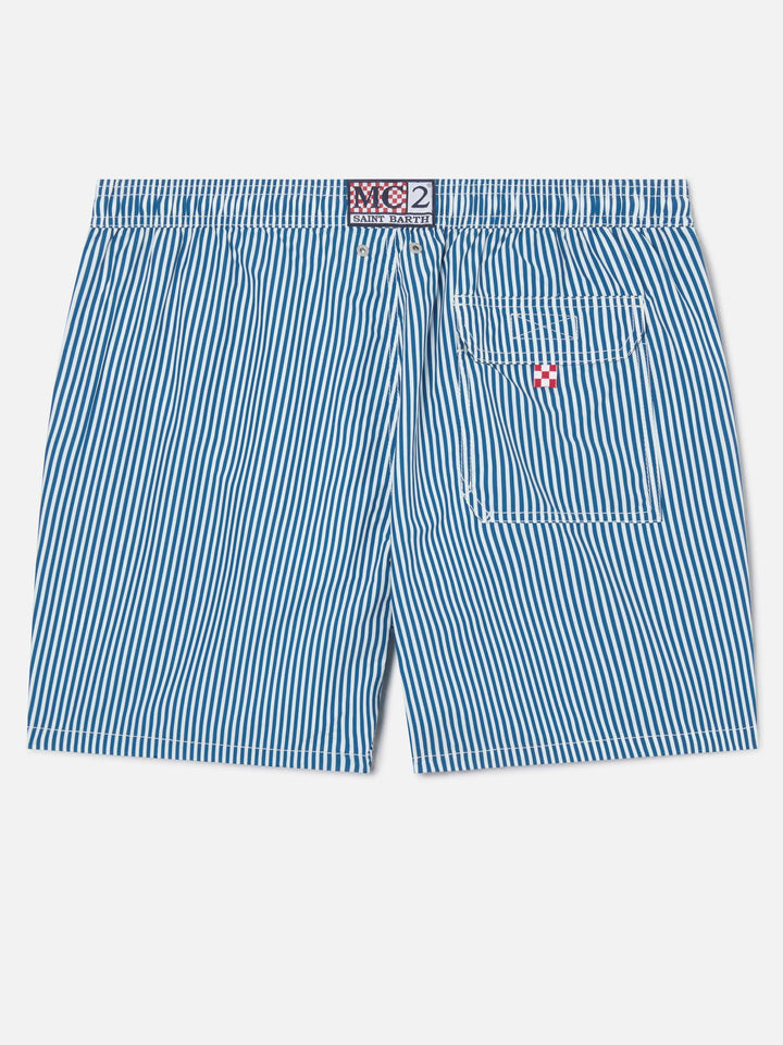 Syros swim shorts with white and blue striped pattern