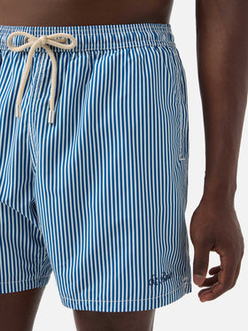 Syros swim shorts with white and blue striped pattern