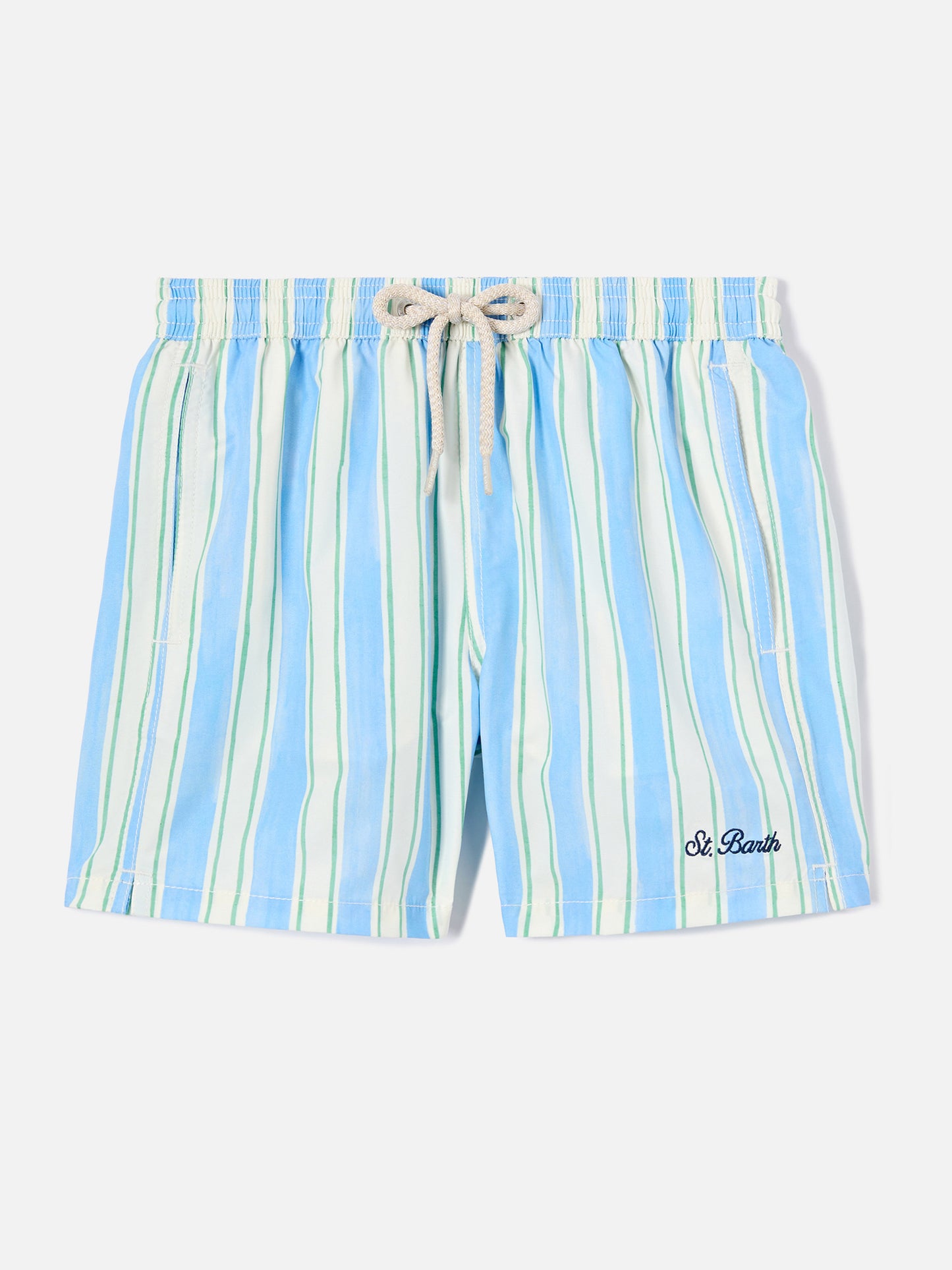 Syros Jr swim shorts striped with St. Barth embroidery