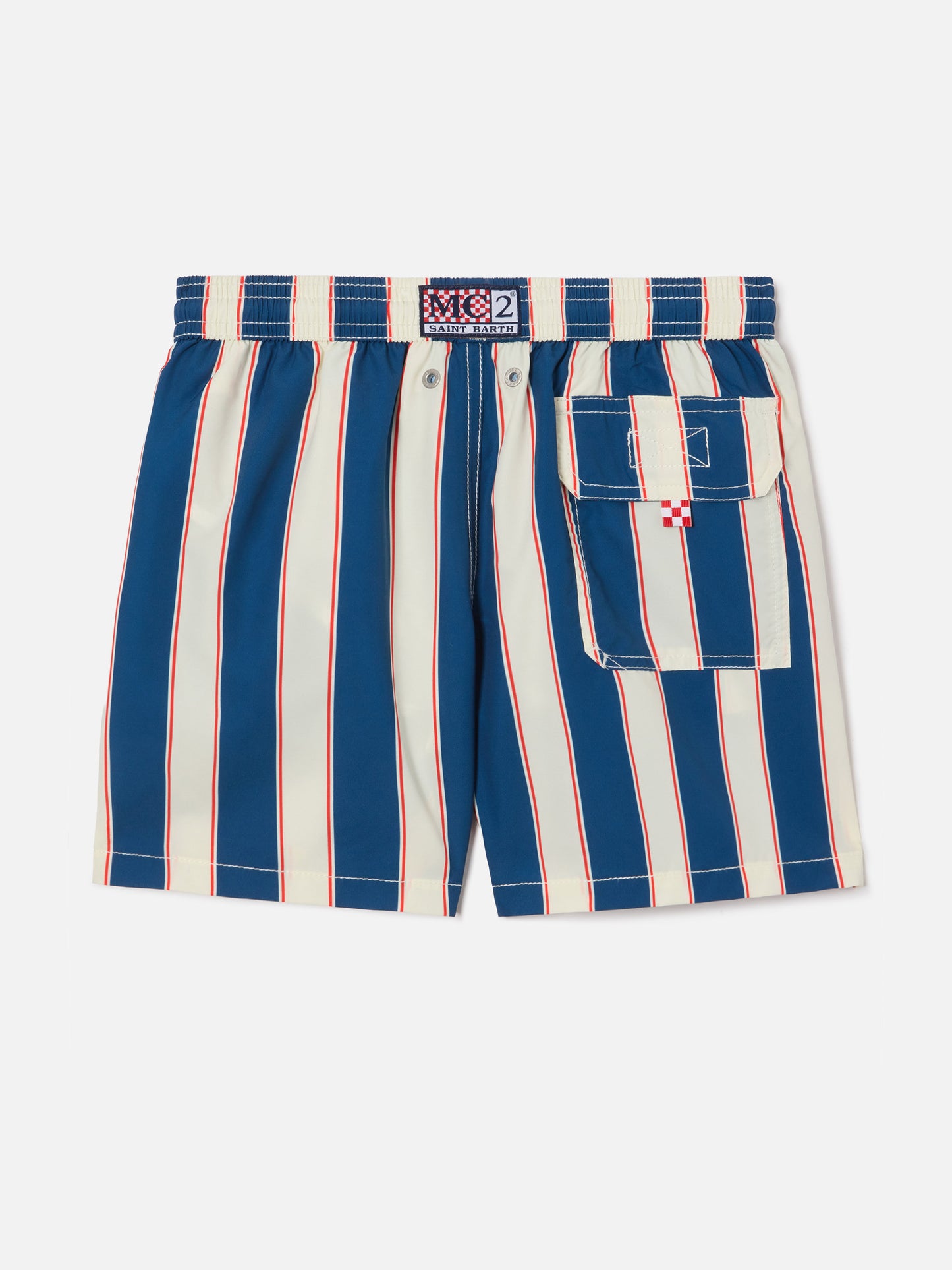 Syros Jr swim shorts striped with St. Barth embroidery