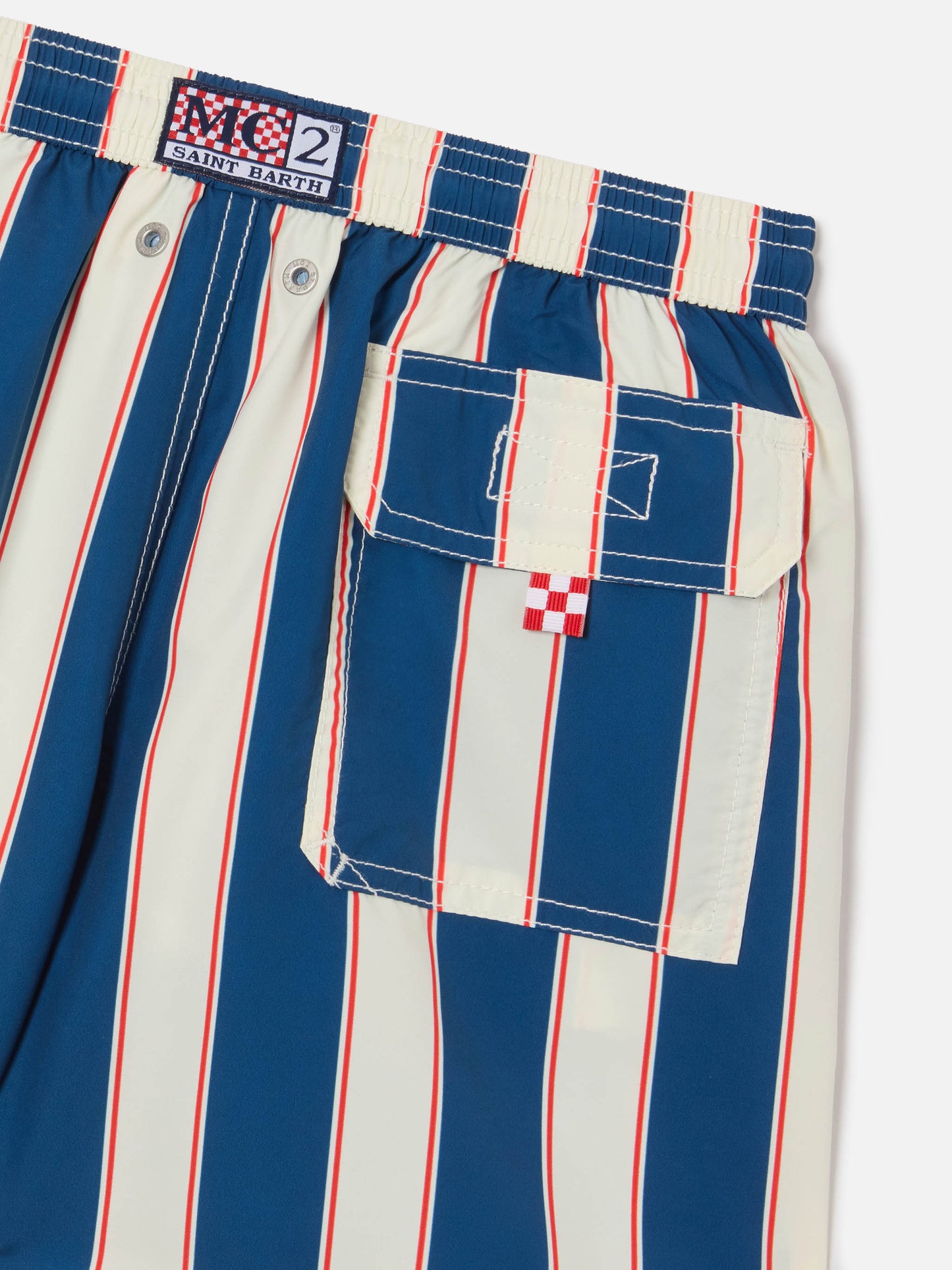 Syros Jr swim shorts striped with St. Barth embroidery