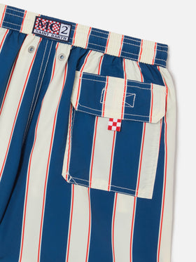 Syros Jr swim shorts striped with St. Barth embroidery