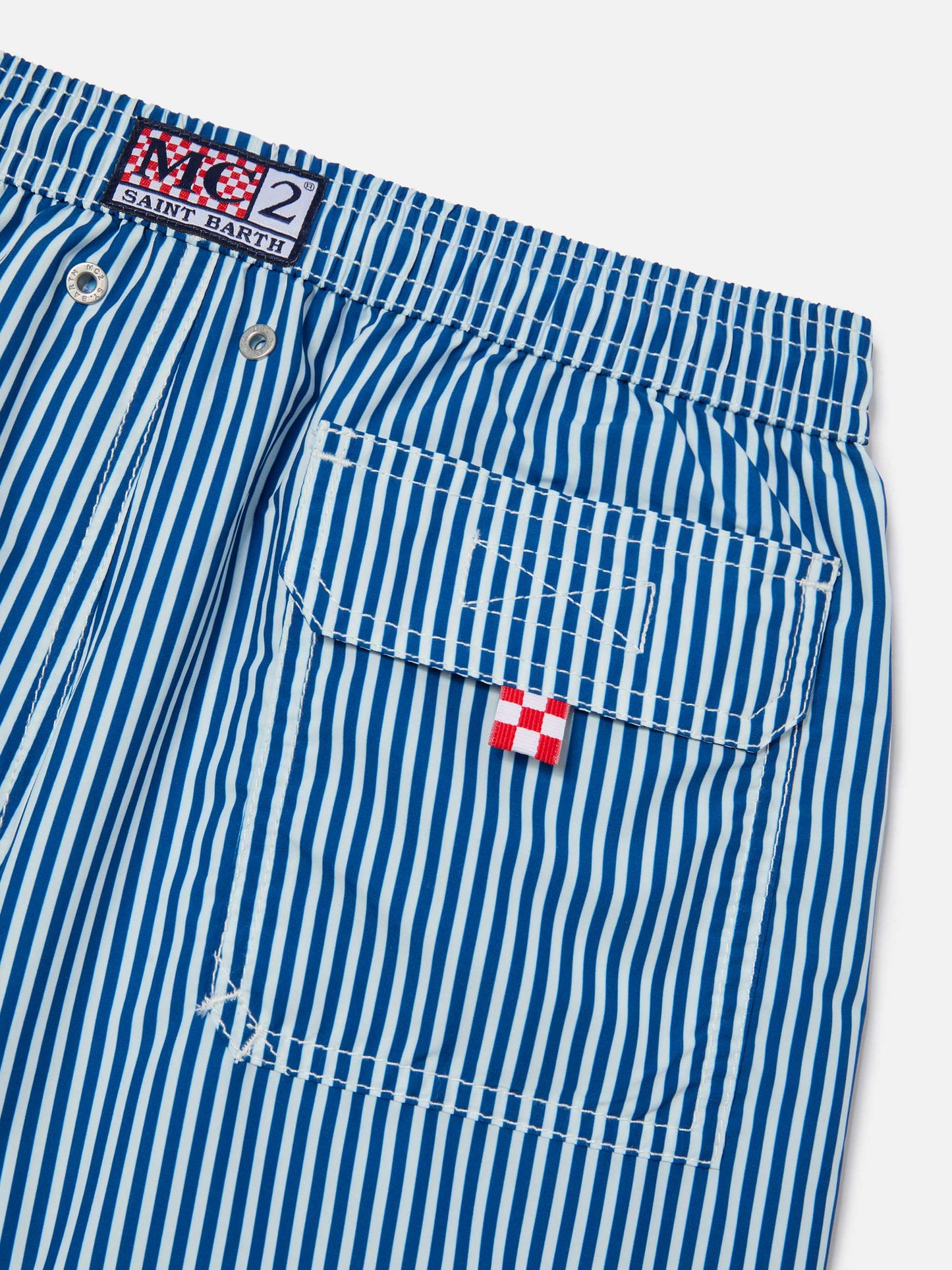 Syros Jr swim shorts thin striped with St. Barth embroidery