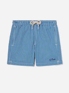 Syros Jr swim shorts thin striped with St. Barth embroidery