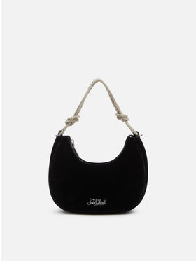 Black velvet baguette bag Tallulah with rhinestones handle - MC2 Saint Barth