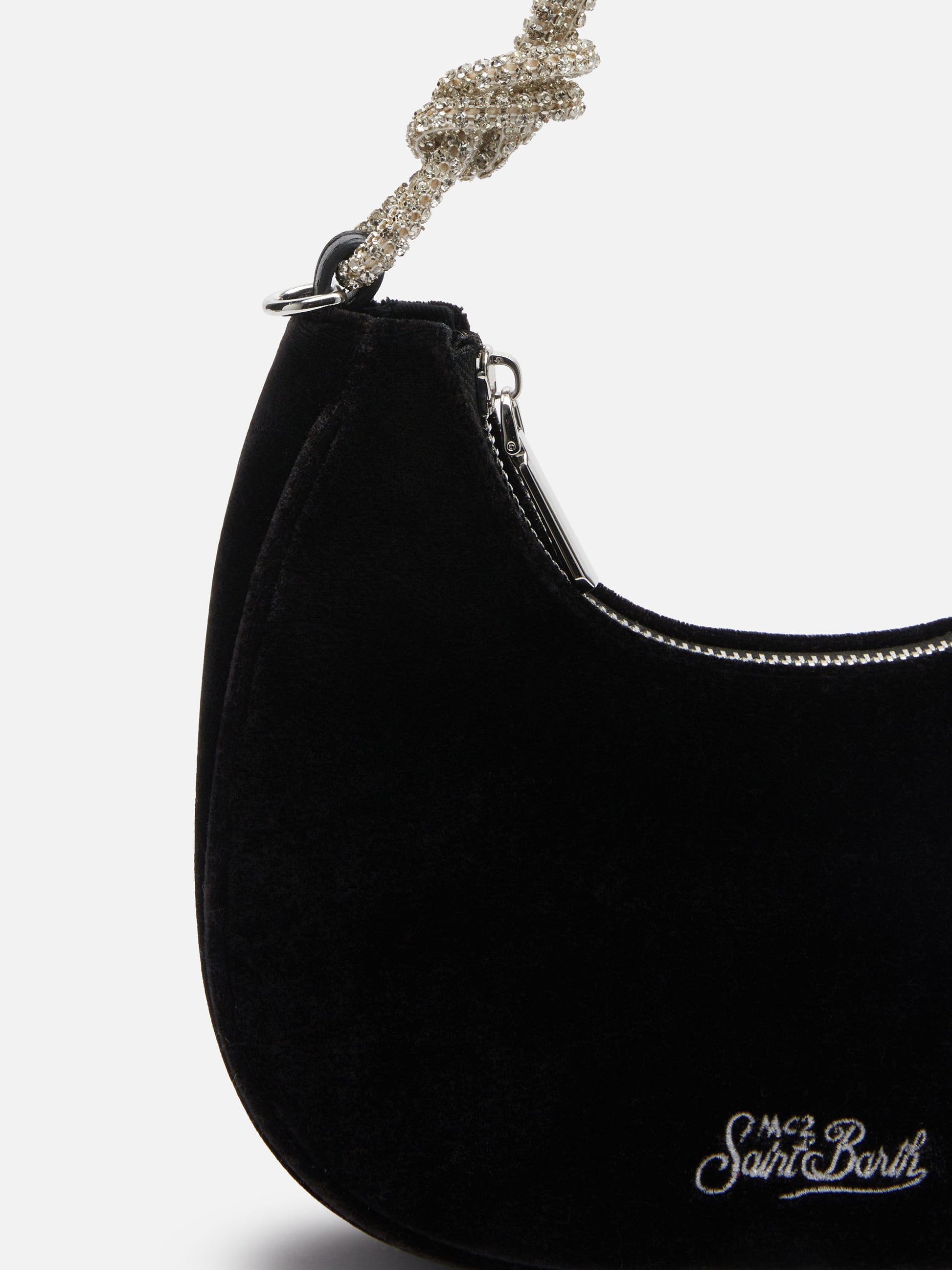 Black velvet baguette bag Tallulah with rhinestones handle - MC2 Saint Barth