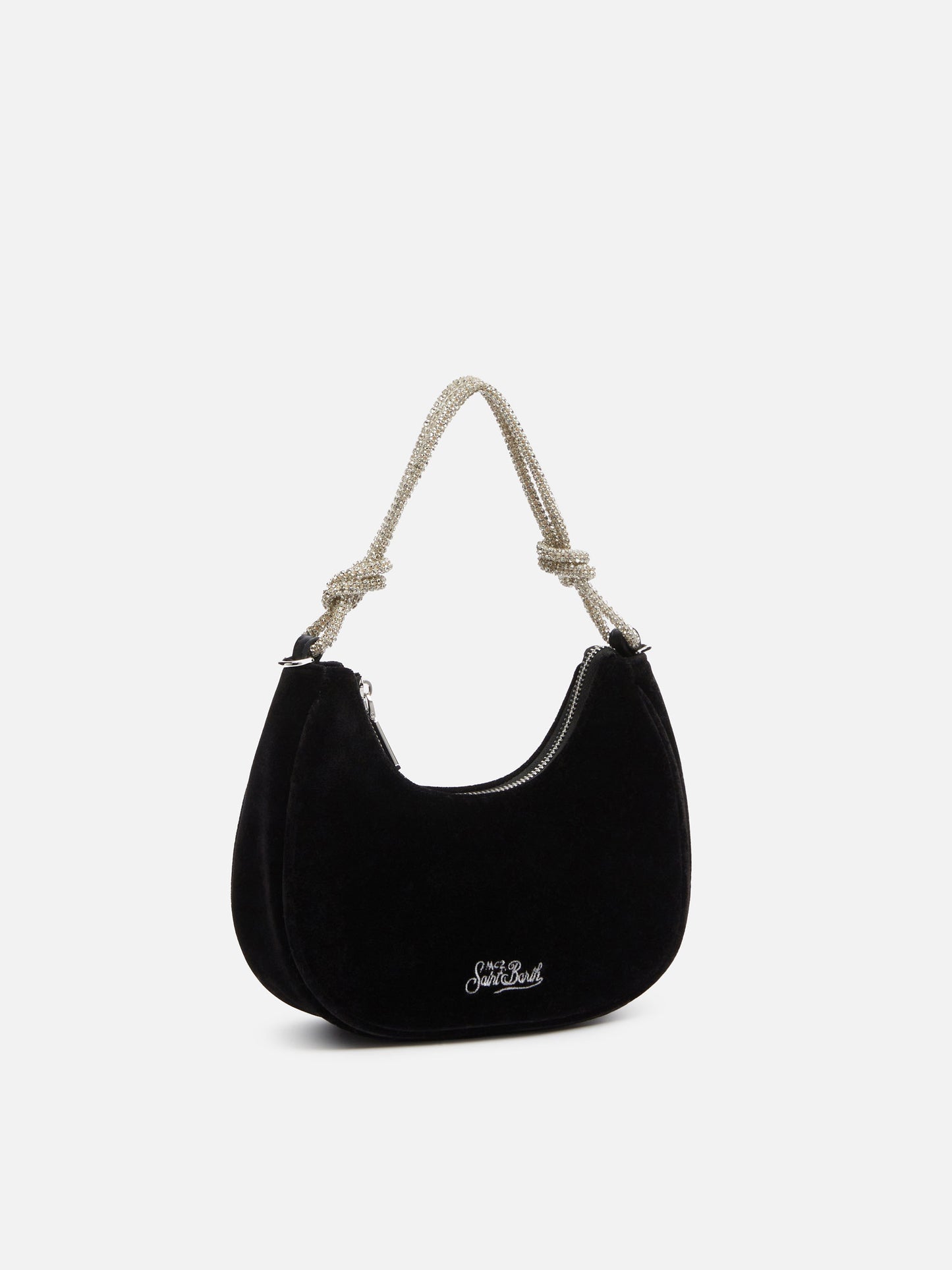 Black velvet baguette bag Tallulah with rhinestones handle - MC2 Saint Barth