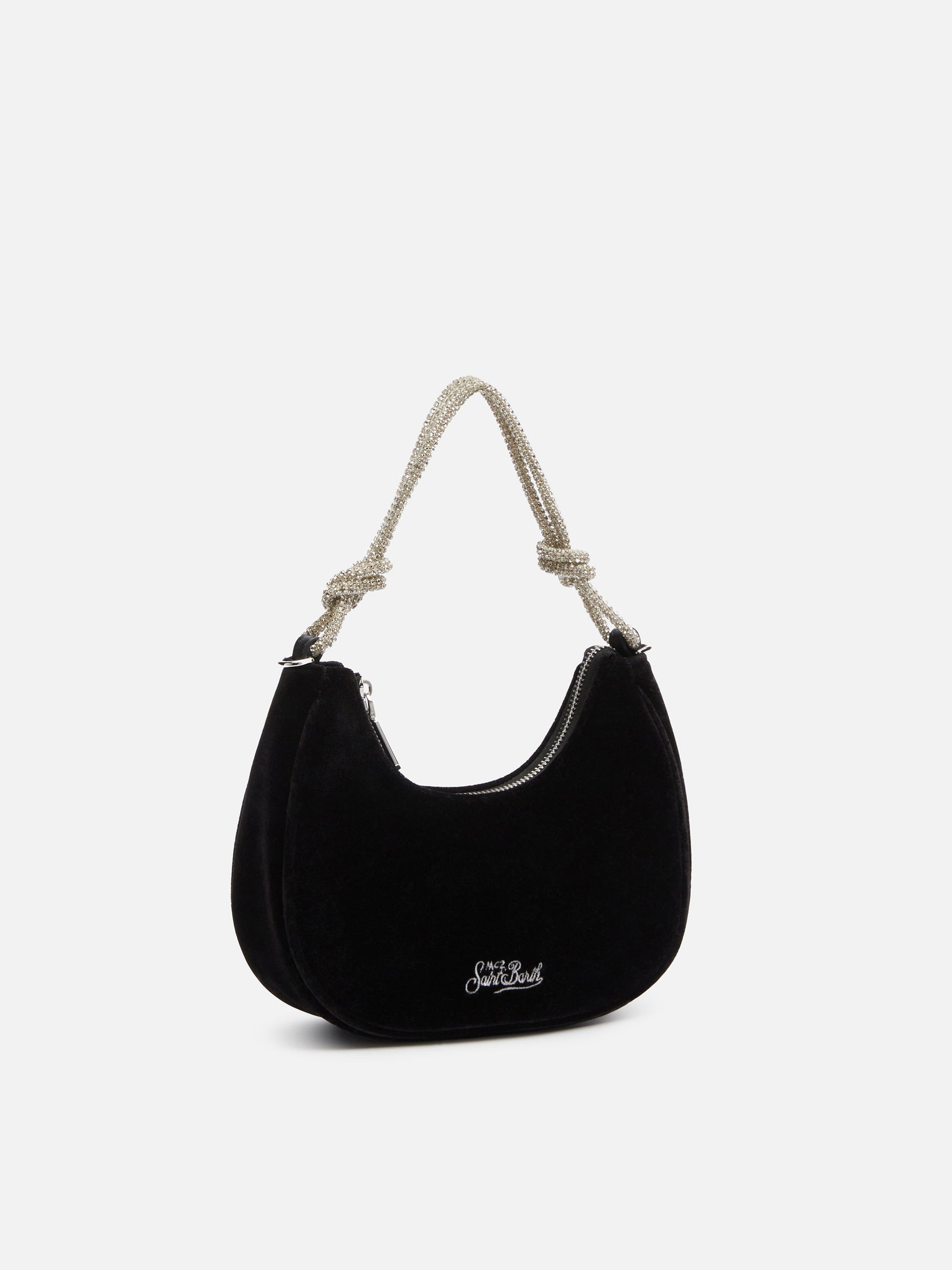 Black velvet baguette bag Tallulah with rhinestones handle - MC2 Saint Barth