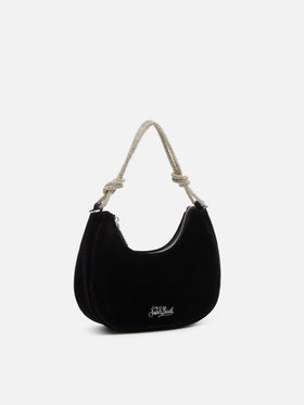 Black velvet baguette bag Tallulah with rhinestones handle - MC2 Saint Barth