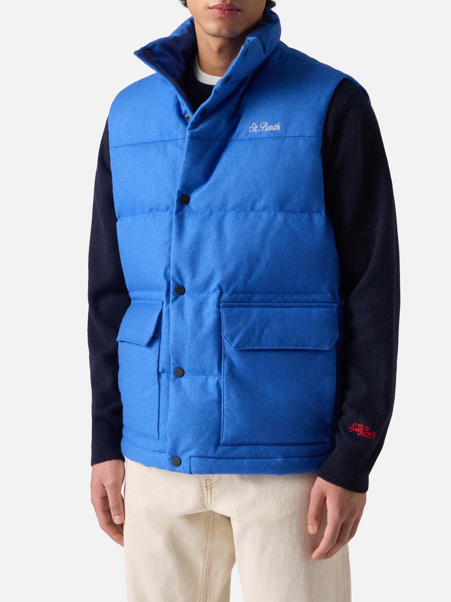 Man down padded wooly bluette vest with pockets