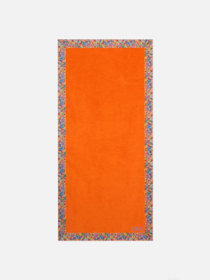 Orange towel with multicolor flower frames | MADE WITH LIBERTY FABRIC