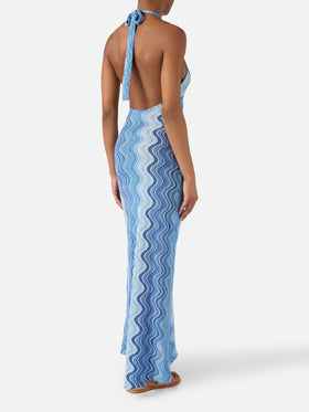 Long Tony dress in blue degradé raschel fabric