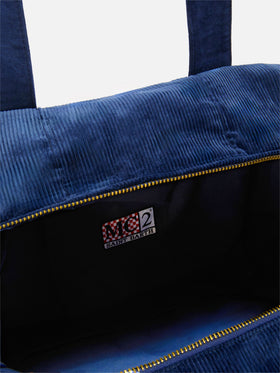 Travel Bag Corduroy Duffel in blue corduroy velvet and suede