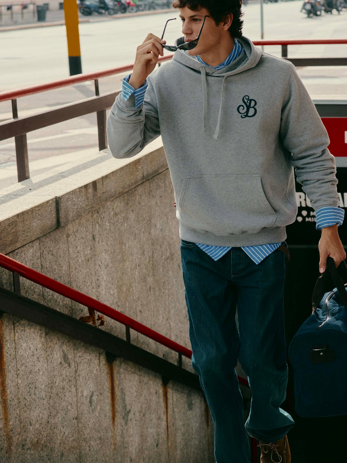 Sweat à capuche Tribeca gris en coton avec monogramme SB Legacy 