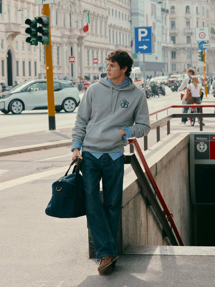 Felpa con cappuccio Tribeca grigia in cotone con monogramma SB Legacy